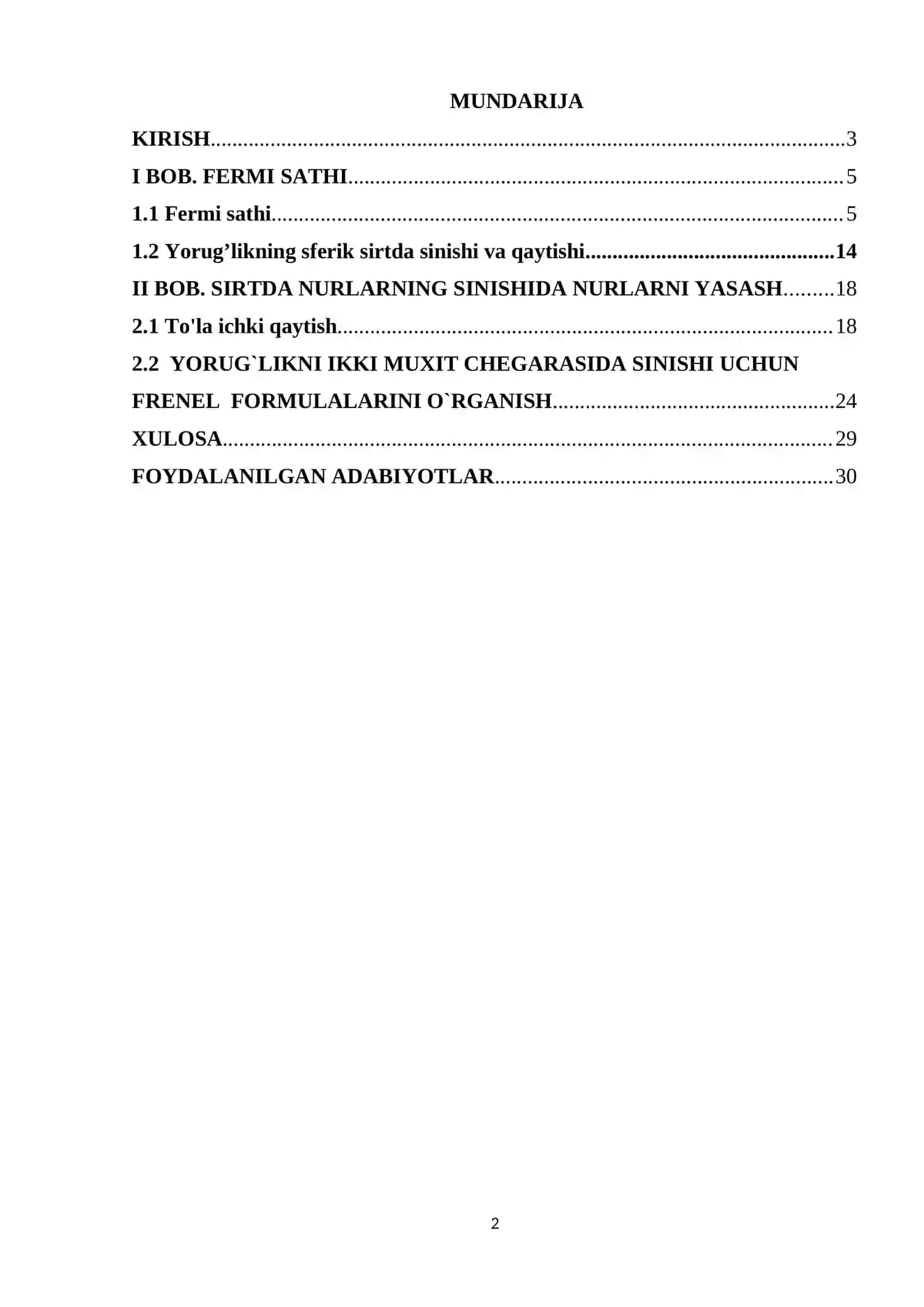 Optika fanidan "Fermi tamoyili to'la ichki qaytish" mavzusidagi KURS ISHI 2