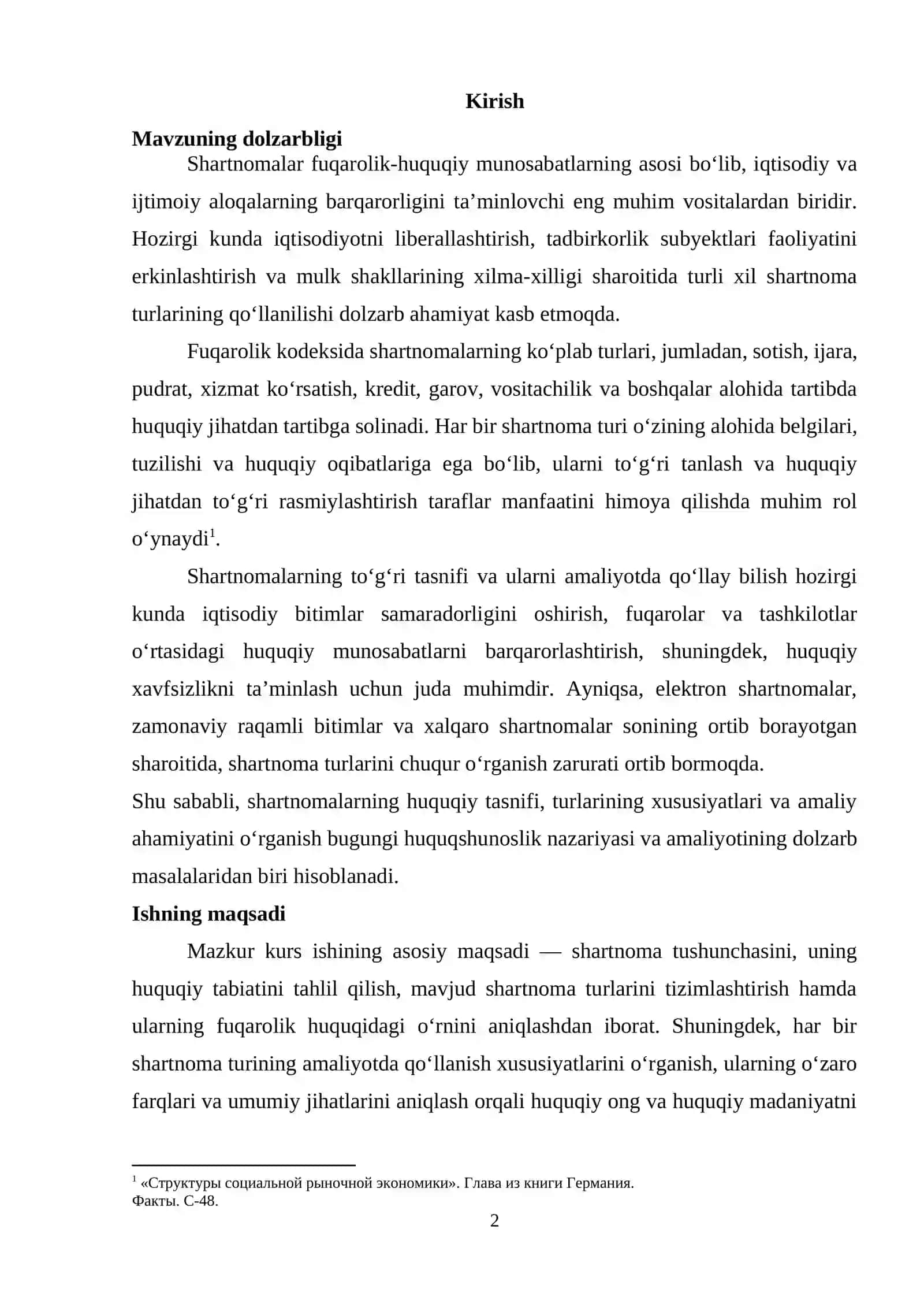 Shartnomalarning turlari. Kurs ishi 2