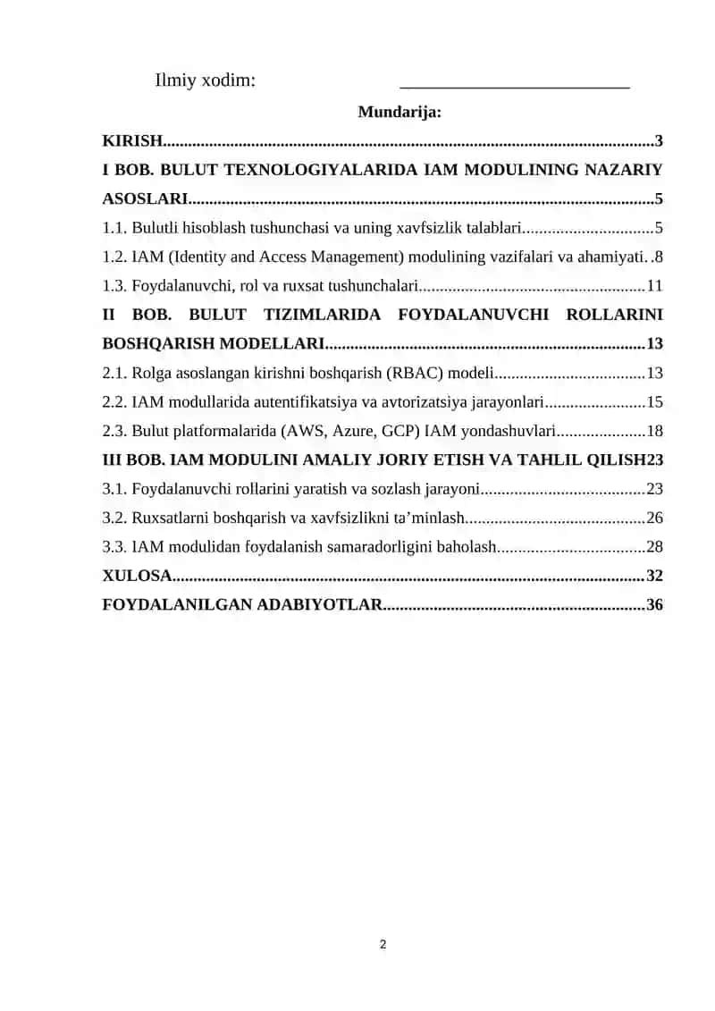 Bulut tizimida Foydalanuvchi rolini boshqarish (IAM moduli) 2