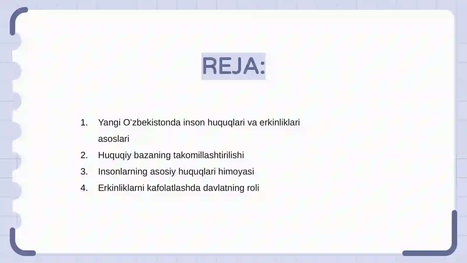Yangi Oʻzbekistonda inson haq-huquqlari va erkinliklarini kafolatlashning yaratilishi 2