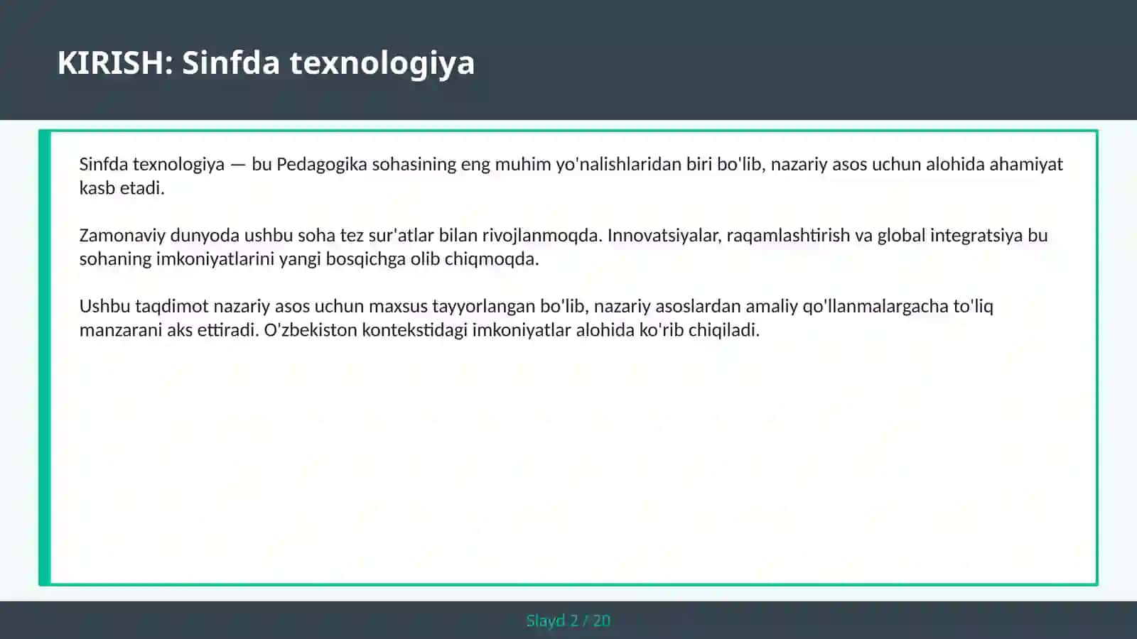 Sinfda texnologiya 2