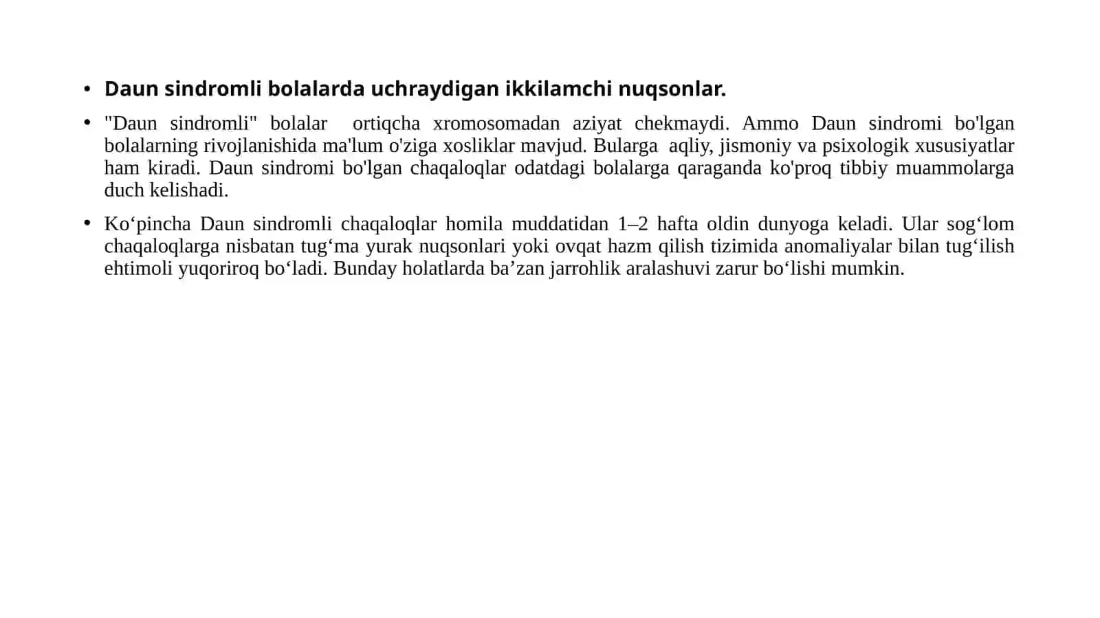 BOLALARDAGI DAUN SINDROMI XASTALIGI BELGILARINI O‘RGANISH 2