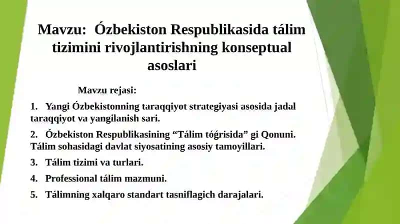 Ózbekiston Respublikasi tаlím tizimini rivojlantirishning konseptual asoslari 2