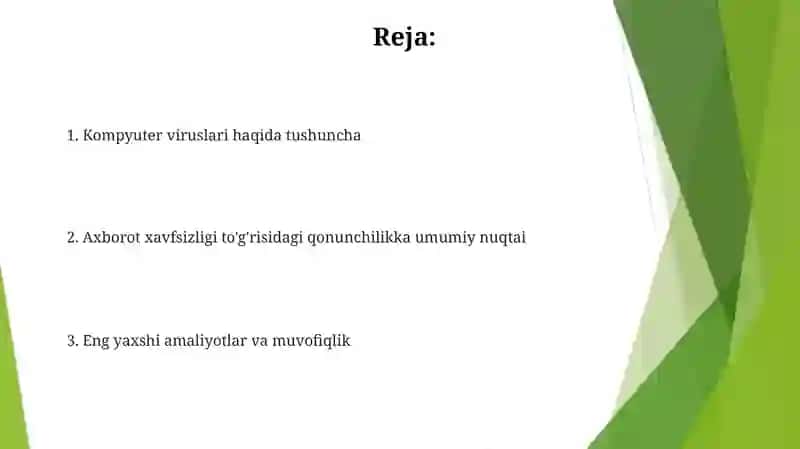 Kompyuter viruslaridan himoyalanish.Axborot xavfsizligini ta’minlash qonunchiligi 2