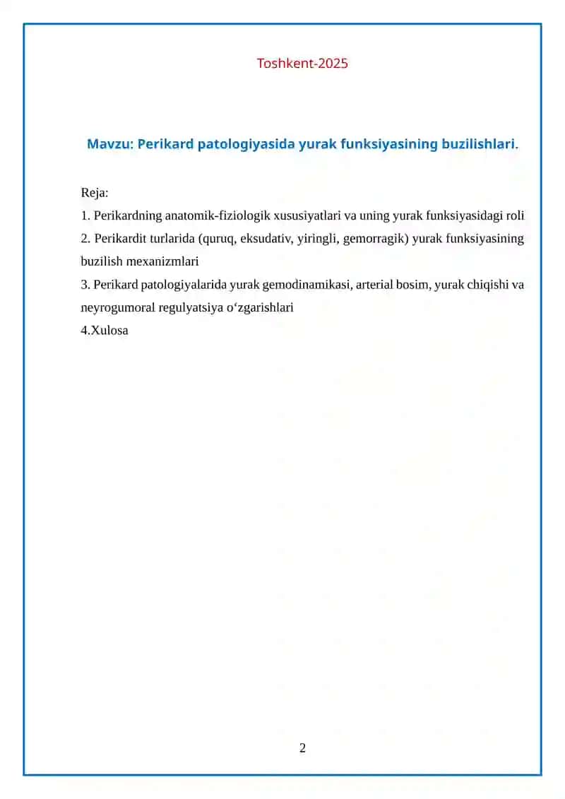 Perikard patofiziologiyasida yurak funksiyasining buzilishlari 2