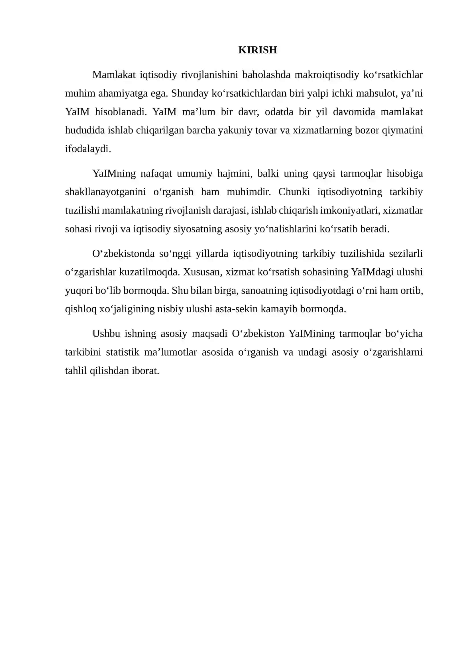 O‘zbekiston Yalpi Ichki Mahsuloti Tarkibini Tarmoqlar Bo‘yicha Statistik Ma’lumotlar Asosida Tahlil Qilish 2