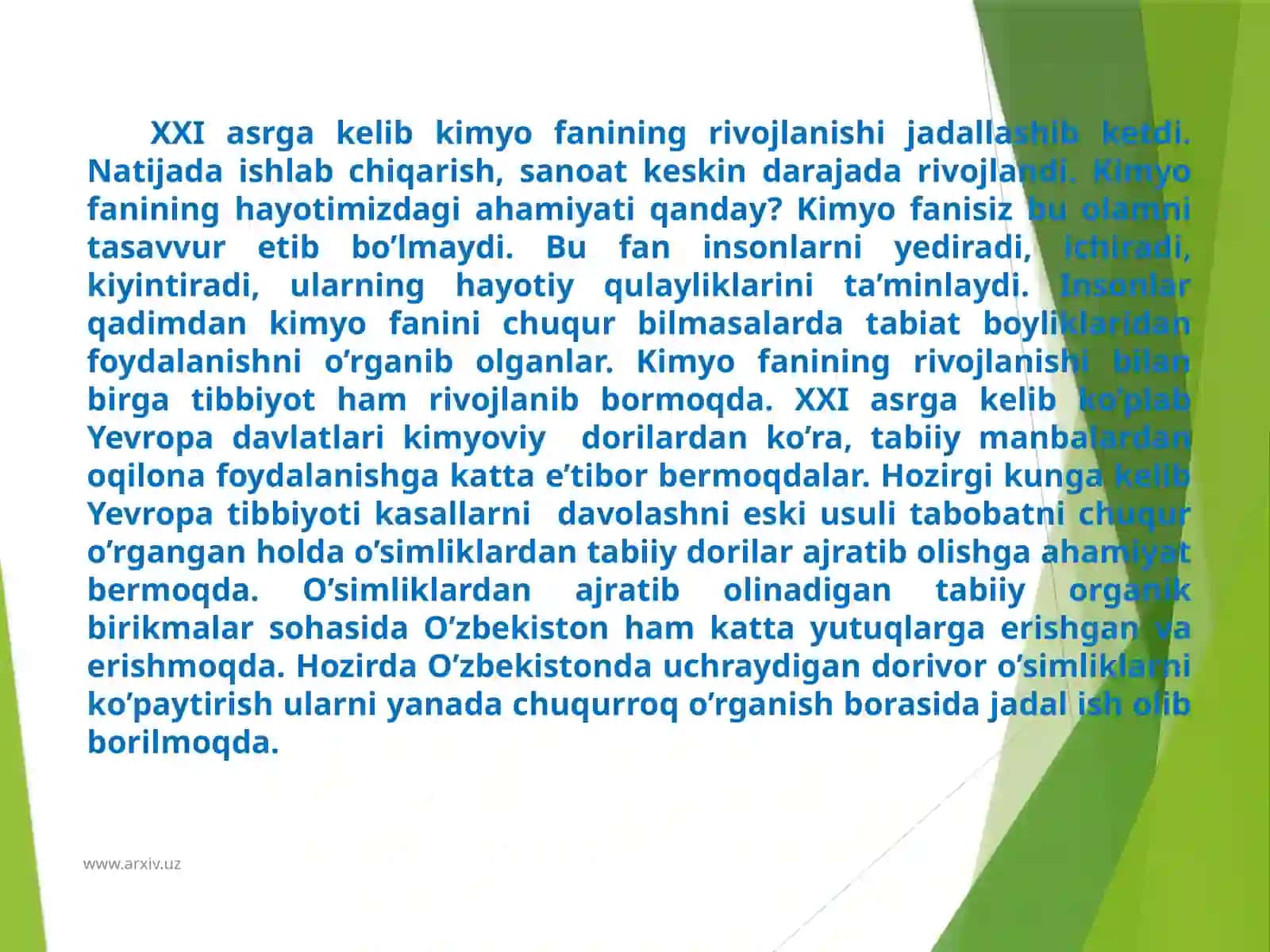 Qiziqarli kimyo fanining hayotimizdagi o'rni 2