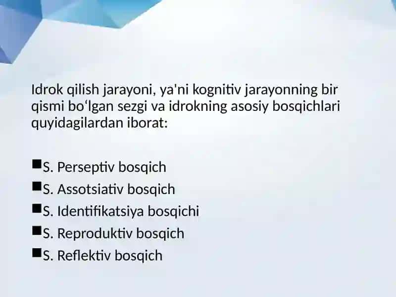 S. Perseptiv bosqich va uning xarakterli xususiyati 2