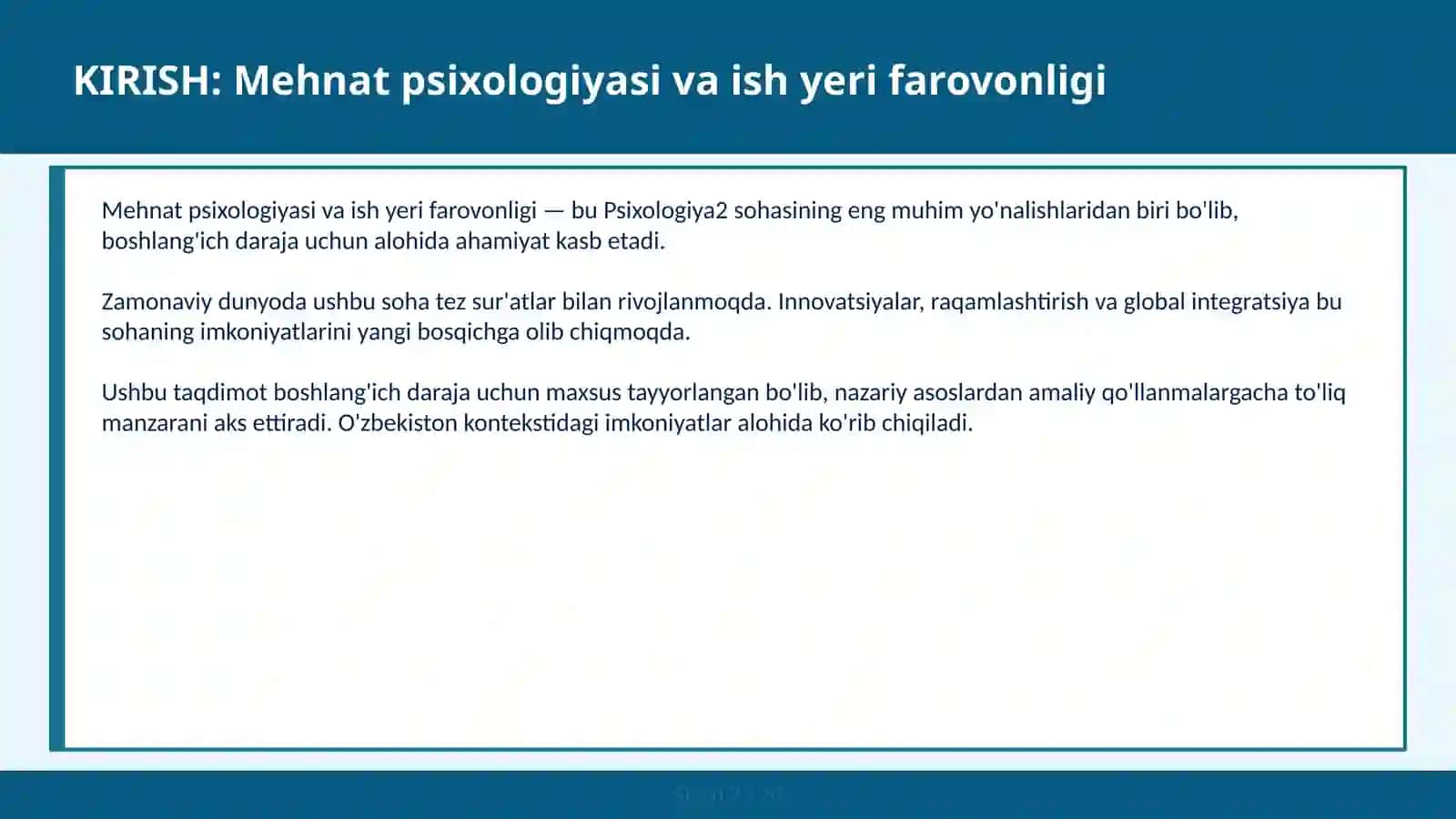 Mehnat psixologiyasi va ish yeri farovonligi 2