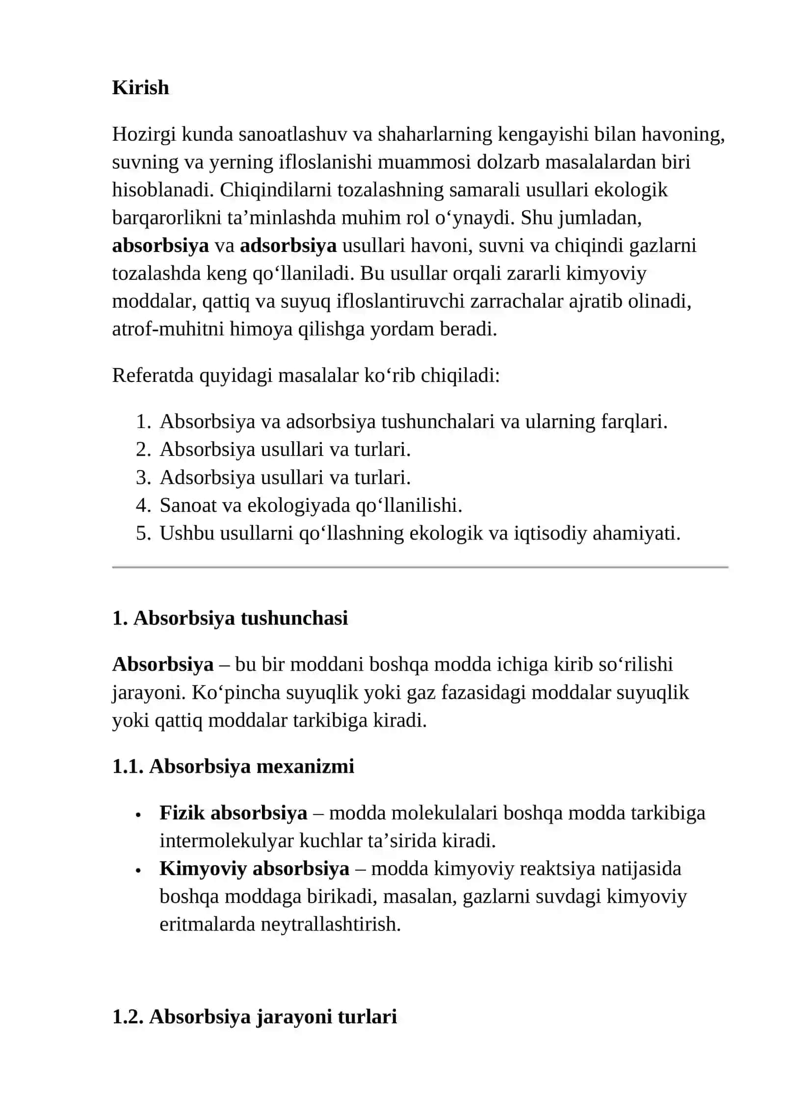 Absorbsiya va adsorbsiya usullari 2