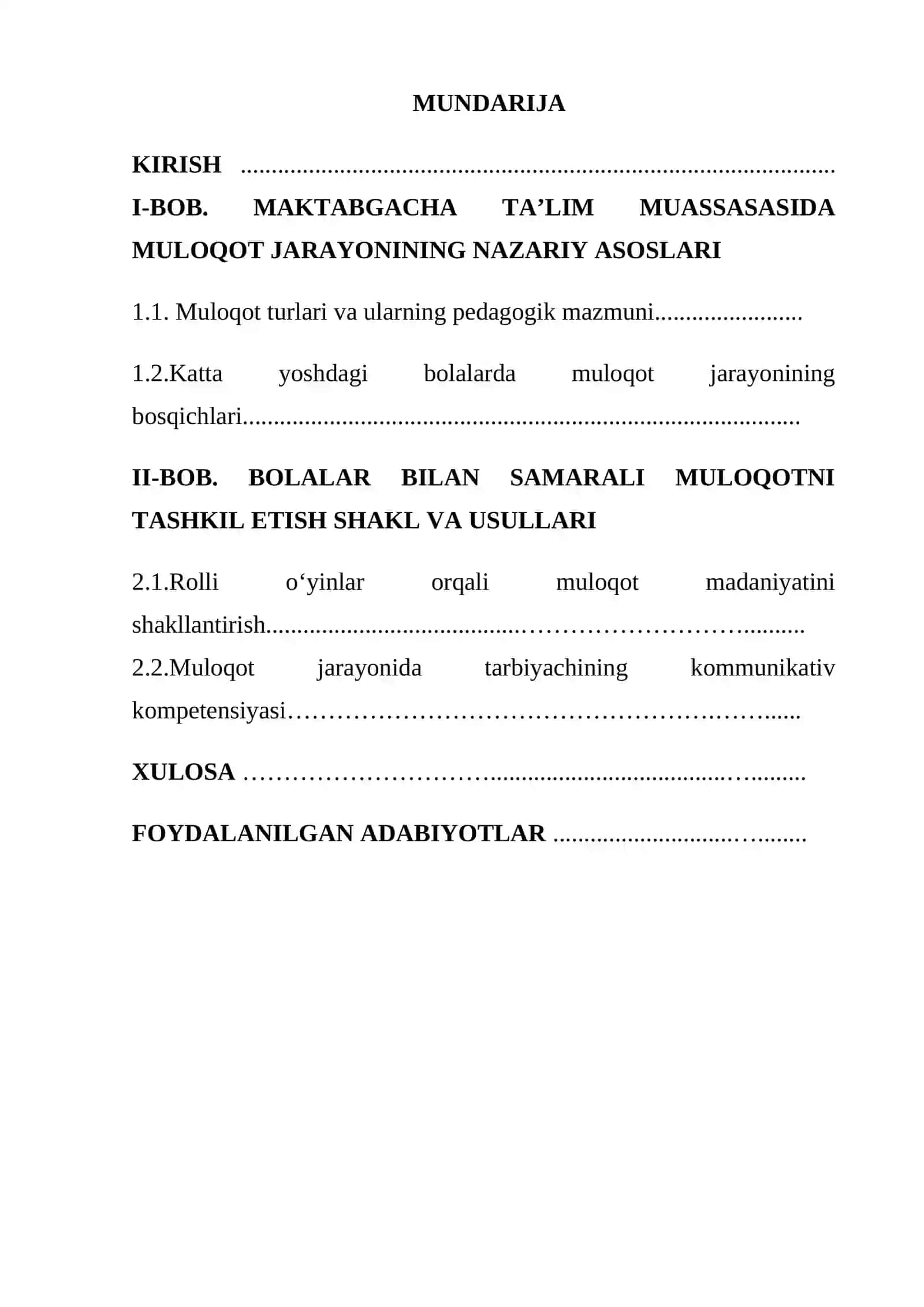 KURS ISHI “NUTQ O’STIRISH METODIKASI” FANIDAN MAVZU: MAKTABGACHA KATTA GURUH YOSHDAGI BOLALAR BILAN MULOQOT 2