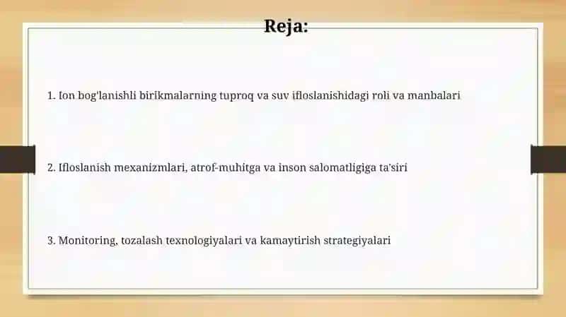 tuproq suvning ifloslanishida ionli bog'lanish birikmalari 2