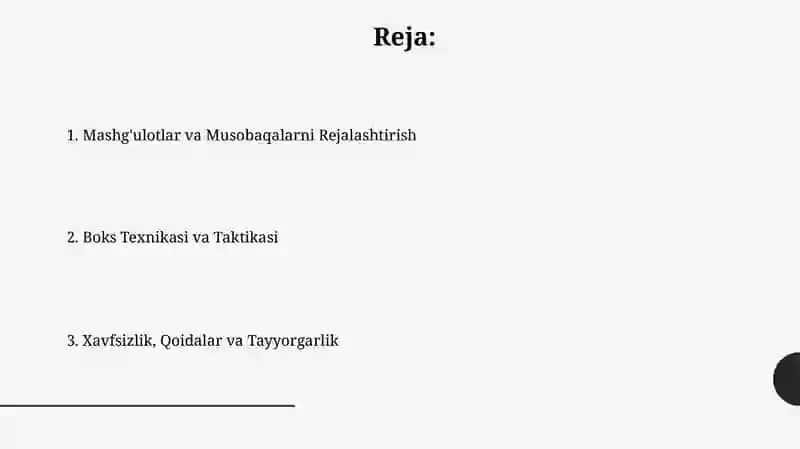 O'quv mashg'ulotlar va boks musobaqa janglarini o'tkazish uslubiyati 2