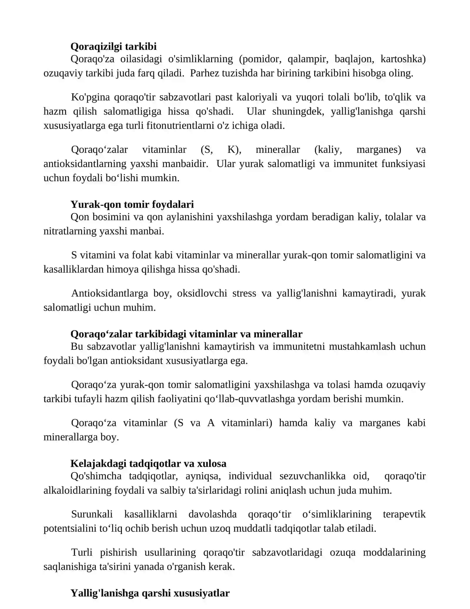 Qovoqdoshlar oilasiga mansub sabzavotlarning oziqaboplik va shifo profilaktik bahosi 2