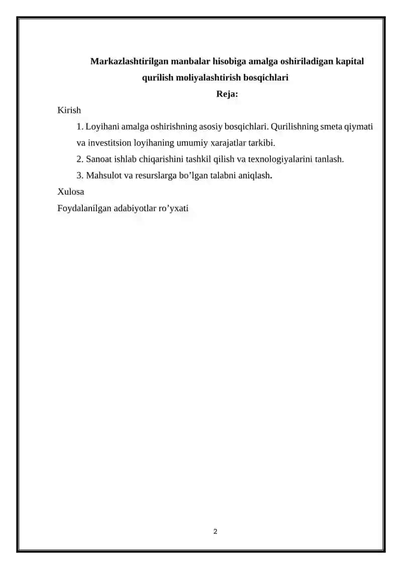 Kapital qurilish moliyalashtirish bosqichlari 2