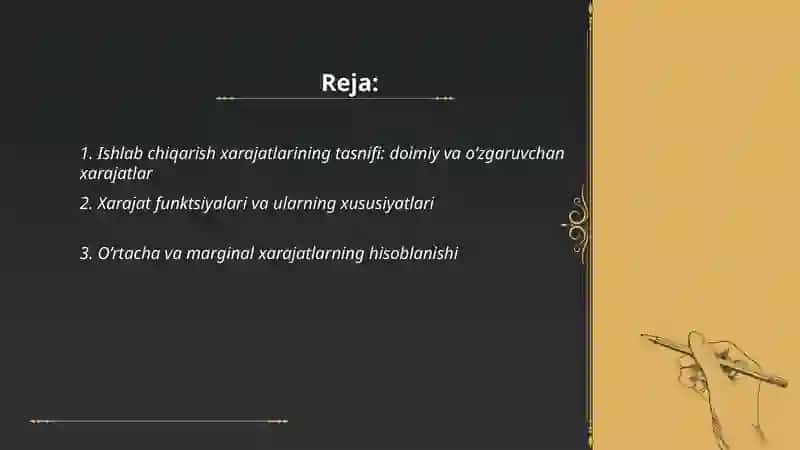 Ishlab chiqarish xarajatlarini minimallashtirish shartlari va korxonaning zararsiz ishlash nuqtasini hisoblash yo‘llari 2