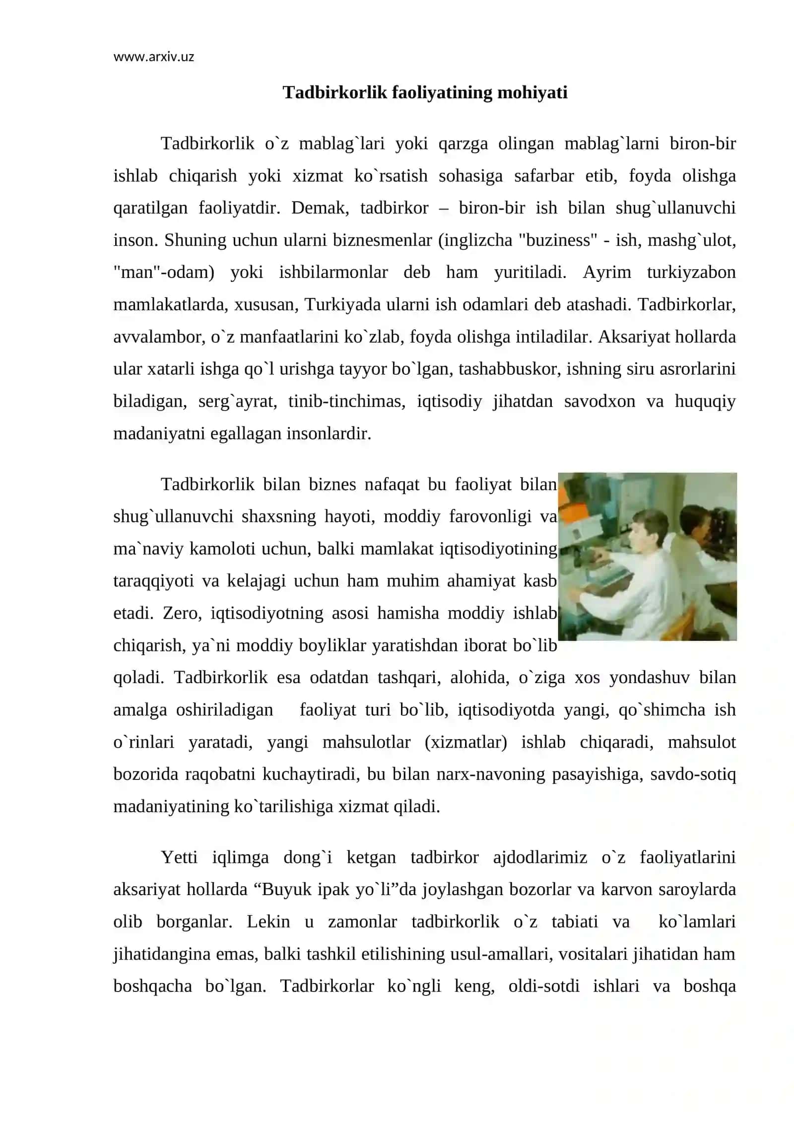 Tadbirkorlik faoliyatining mohiyati 2