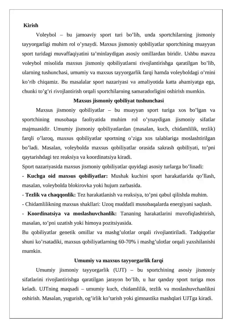 Maxsus jismoniy qobiliyatlar va ularni rivojlantirish (voleybol misolida) 2