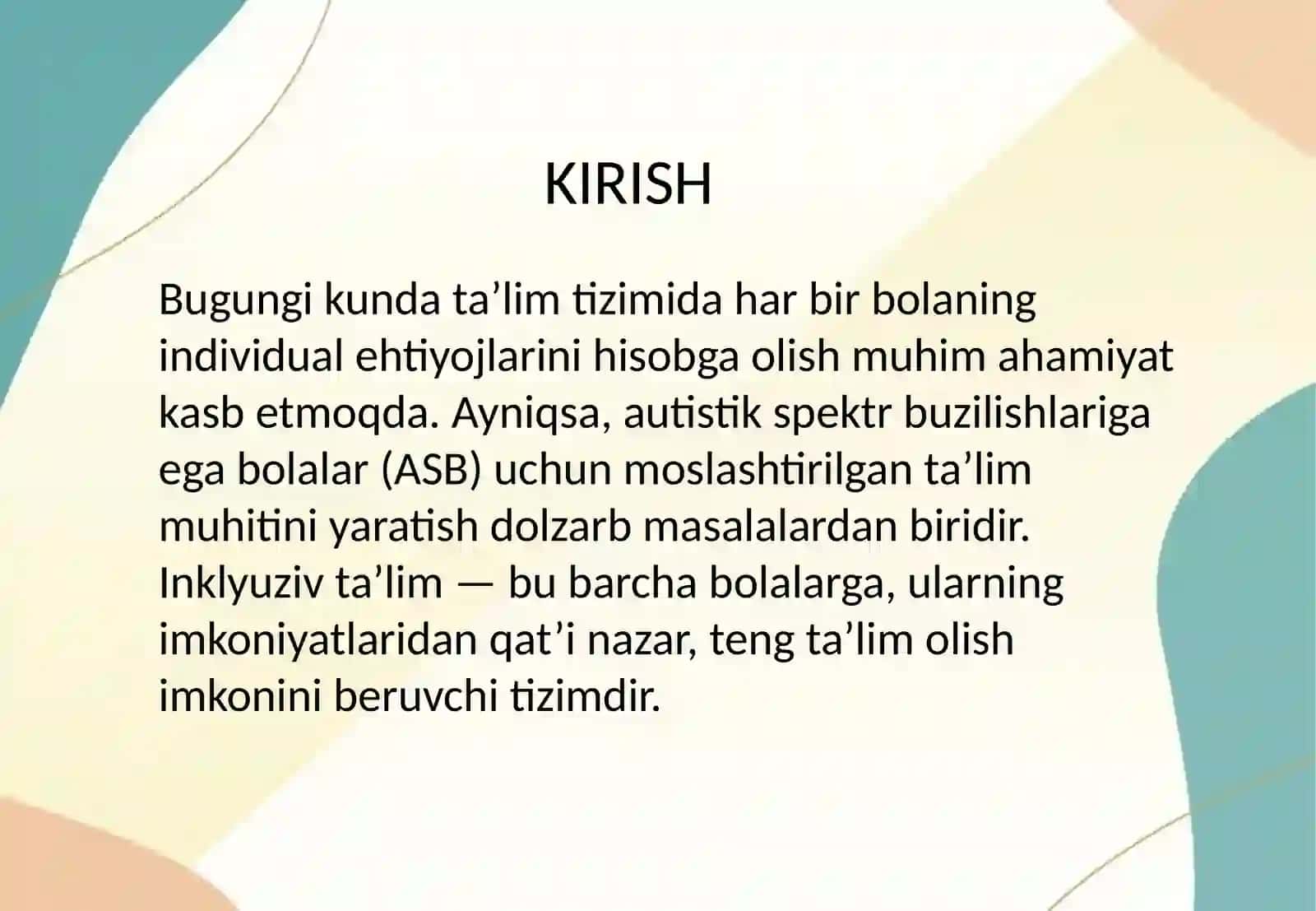 Autistik spektr buzilishlariga ega bolalar uchun inklyuziv ta'lim strategiyalari va ularni amalga oshirish shart-sharoitlari 2
