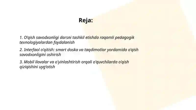 O'qish savodxonligi darsni tashkil etishda inavatsiyadan foydalanish 2
