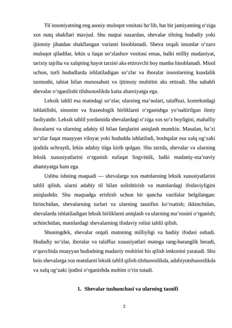 Leksik tahlil. Shevalarga xos matnlarning leksik xususiyatlari 2