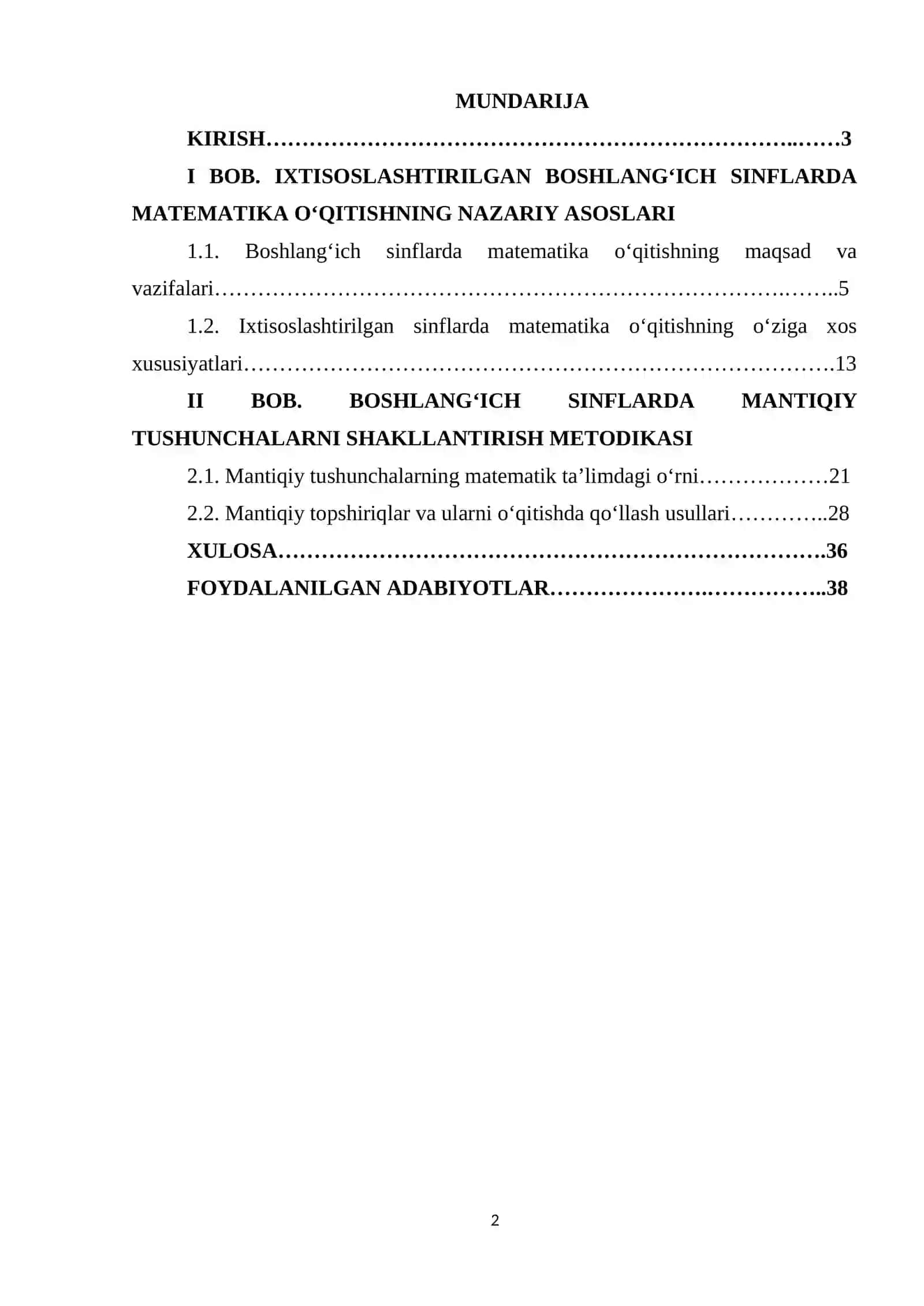 IXTISOSLASHTIRILGAN BOSHLANG‘ICH SINFLARDA MATEMATIKA O‘QITISH. MANTIQIY TUSHUNCHALAR KURS ISHI 2