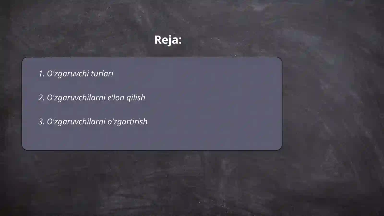 Python dasturlash tilida õzgaruvchilar va operatorlar 2
