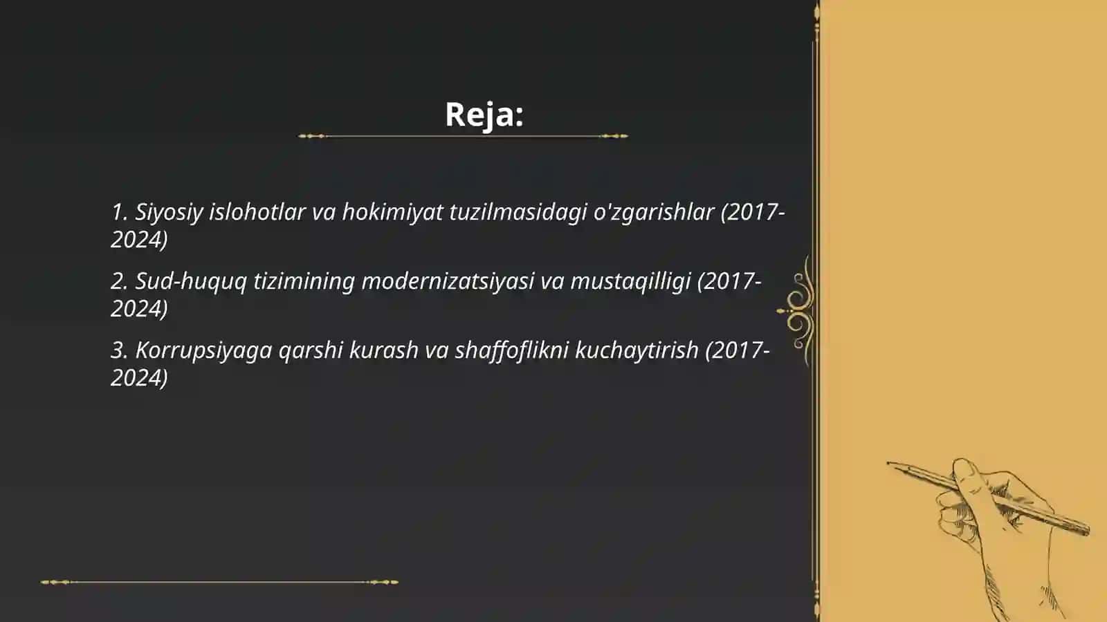 Siyosiy islohotlar va hokimiyat tuzilmasidagi o'zgarishlar (2017-2024) 2