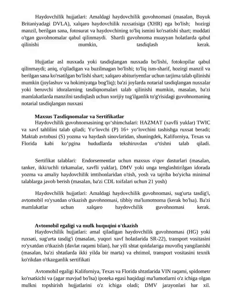 Haydovchilik Guvohnomalari va Ruxsatnomalar 2