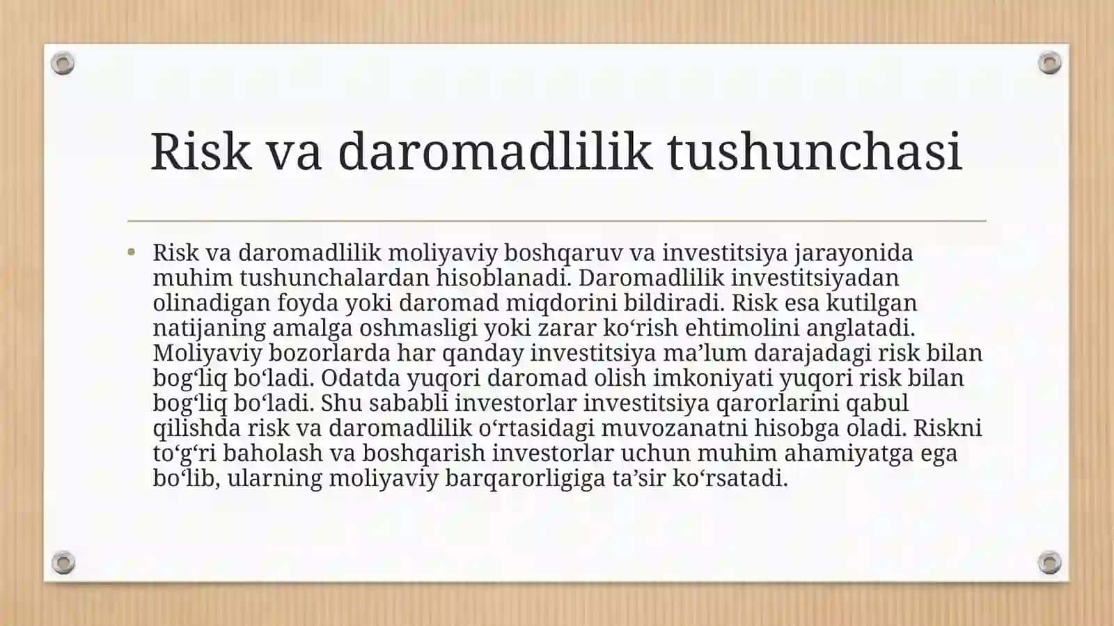 Risk va daromadlilik 2