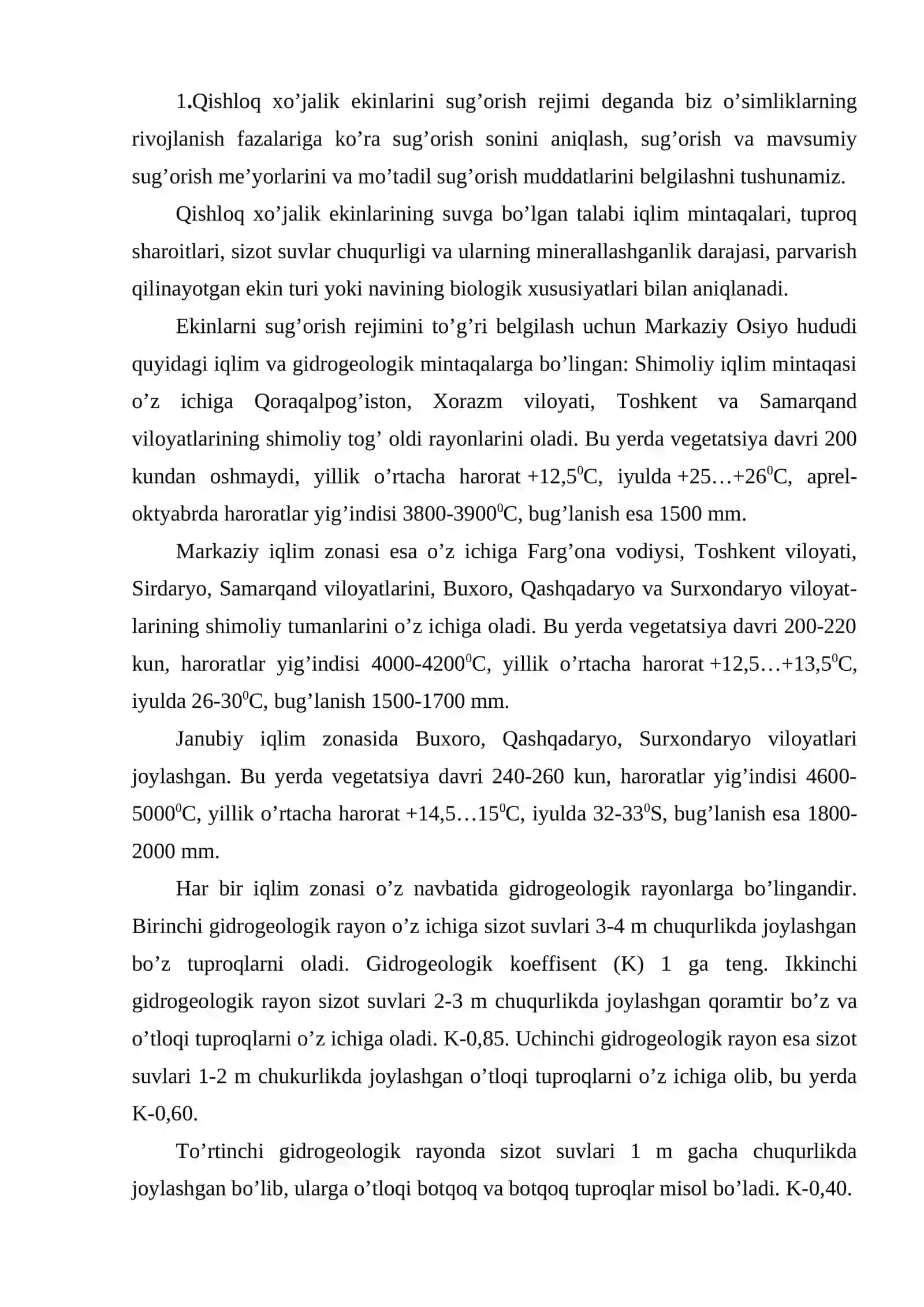 Qishloq xo'jalik ekinlarini sug'orish rejimi 2