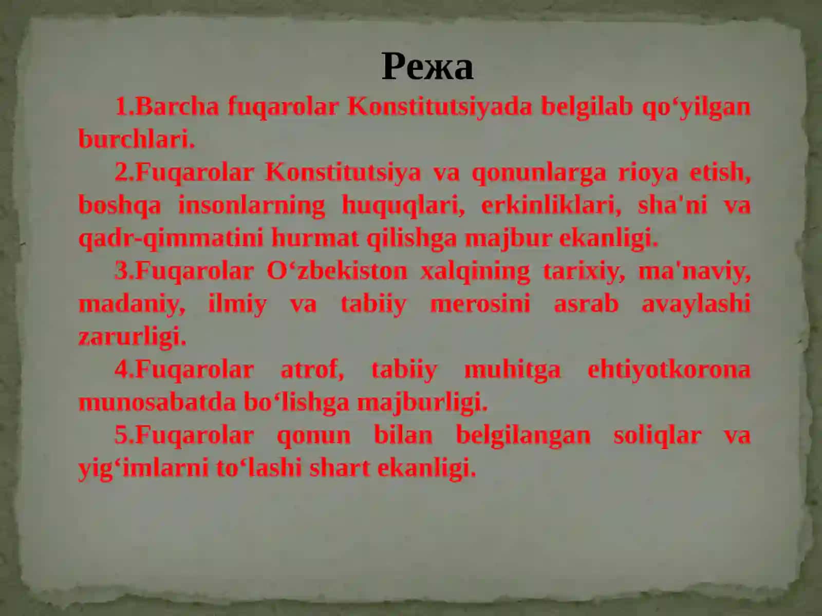 Konstitutsiyada fuqarolarning burchlari bilan bog‘liq me'yorlar 2