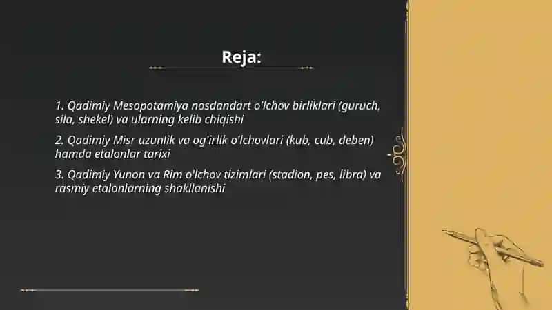 Miqdorlarning qadimiy va turlli xalqlarga oid nosdandart o'lchov birliklari 2