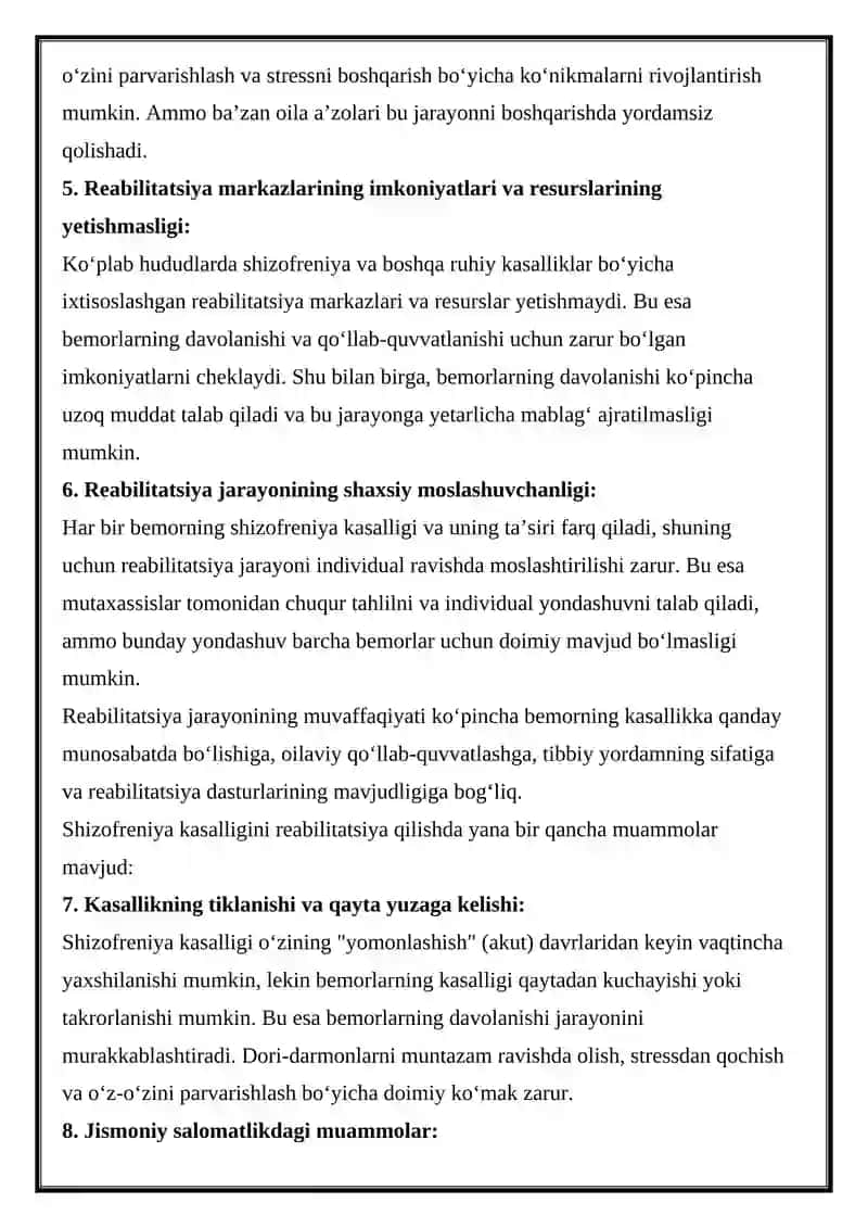Shizofreniya kasalligida reabilitatsiya muammosi 2