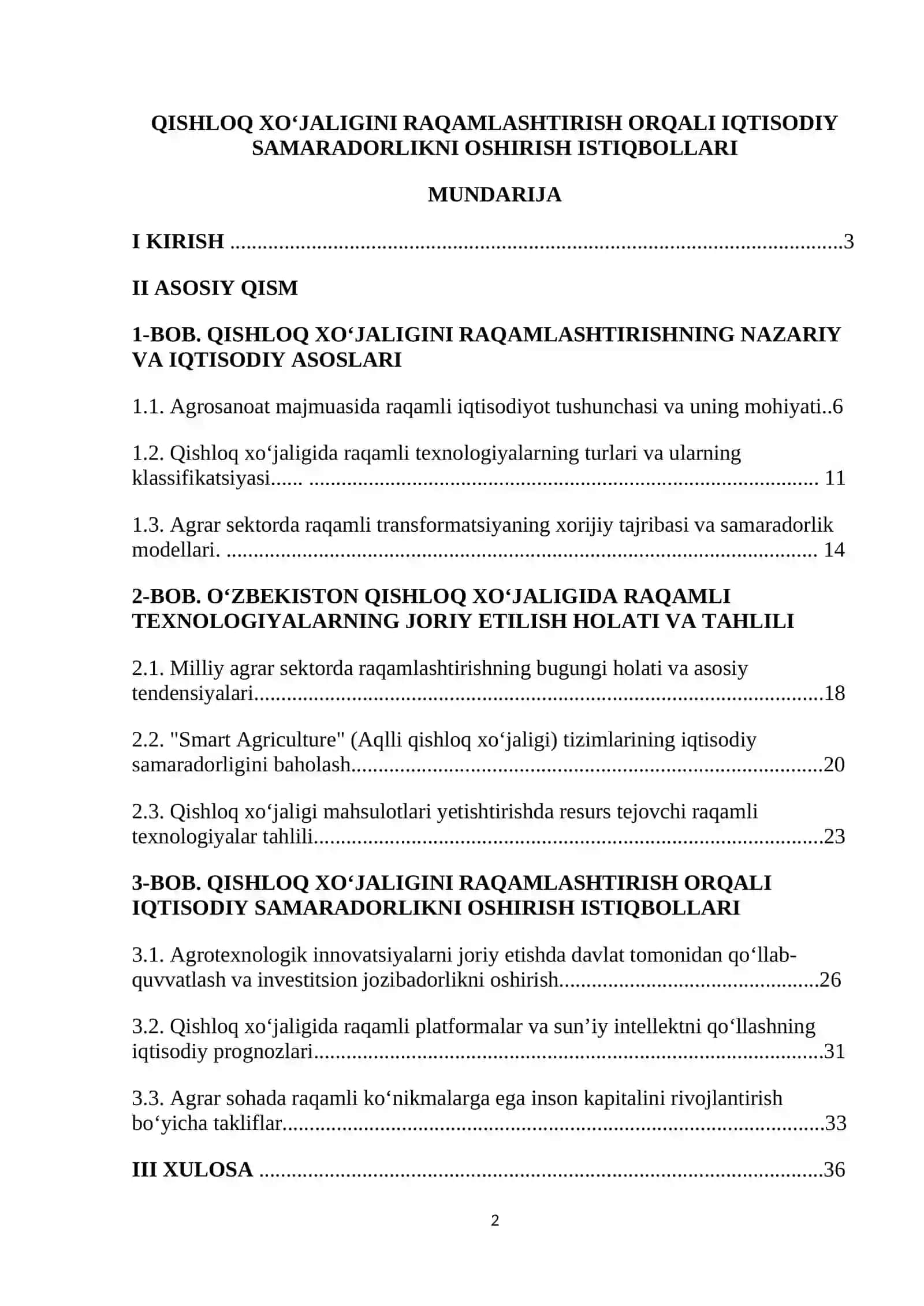 QISHLOQ XO‘JALIGINI RAQAMLASHTIRISH ORQALI IQTISODIY SAMARADORLIKNI OSHIRISH ISTIQBOLLARI 2