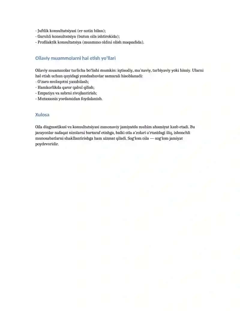 Oila diagnostikasi va konsultatsiyasi 2