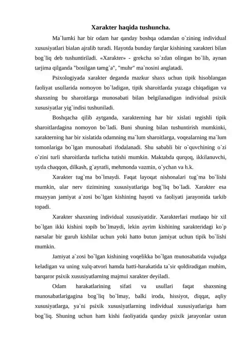 XARAKTER TUZILISHI VA XUSUSIYATLARI 2