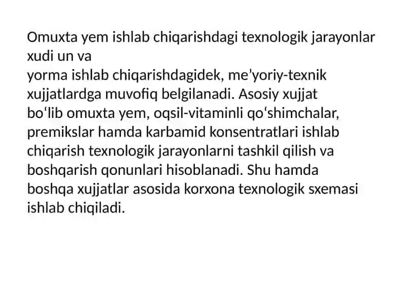 Omuxta yem korxonasida texnologik jarayonlarning sxemasini tuzish 2