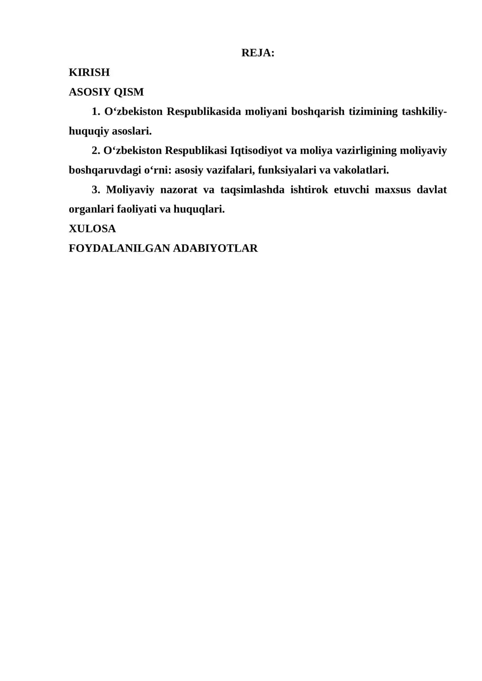 Moliyani boshqarish organlari, ularning asosiy vazifalari, funktsiyalari, huquq va vakolatlari 2