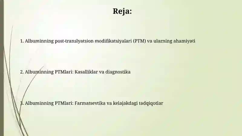 Albumin oqsili va ularning post translatsion modifikatsiyalari 2