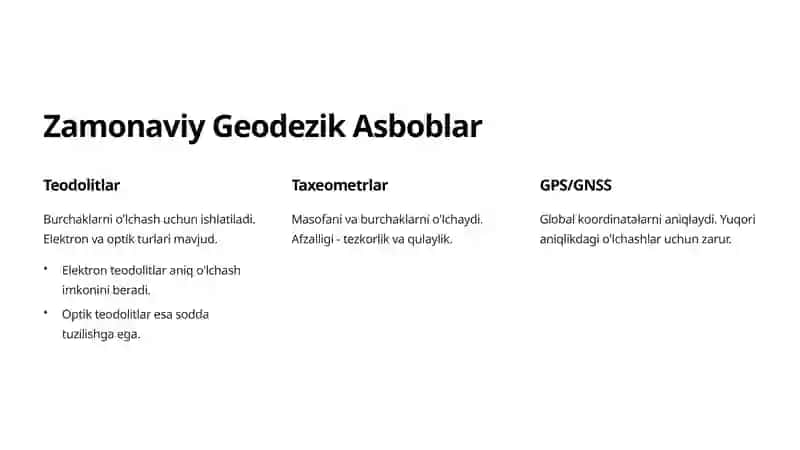 Geodezik O'lchash Asboblari va Geodezik O'lchash Ishlari 2