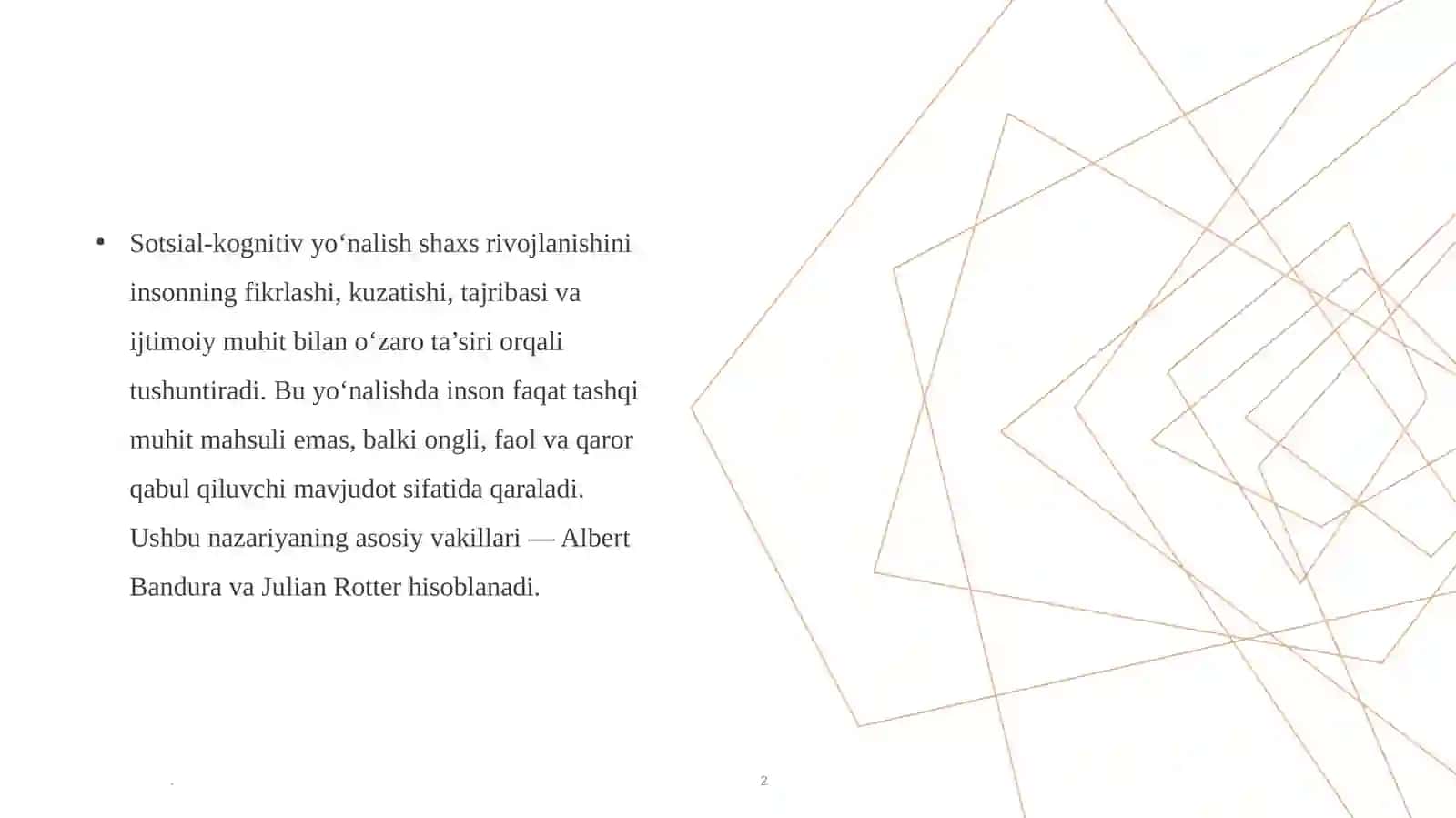 Shaxs nazariyasida sotsial-kognitiv yo’nalish A.bandura ,j.Rotter 2