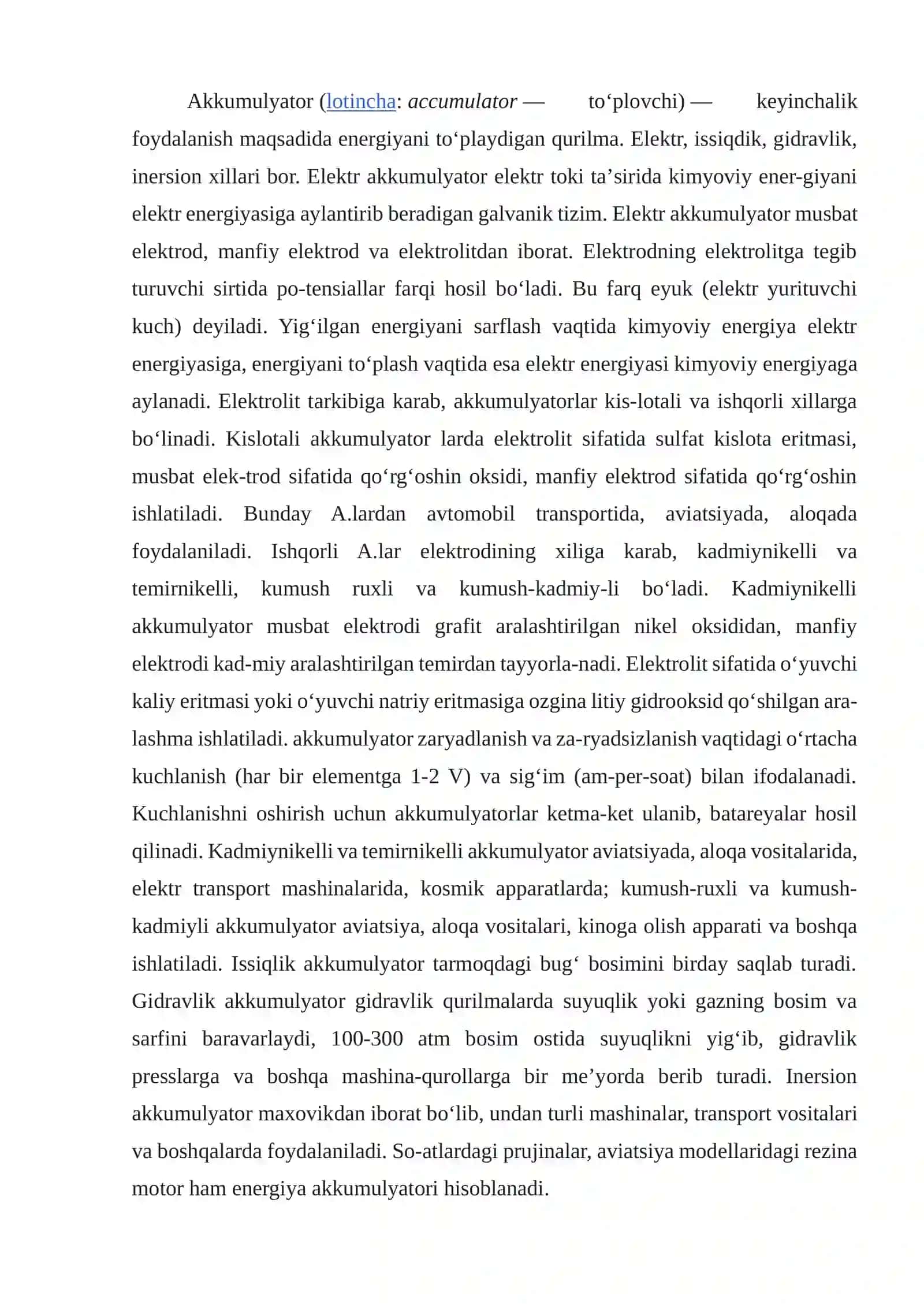 Akkumulyatorlarning zamonaviy turlari va qo`llanilishi 2