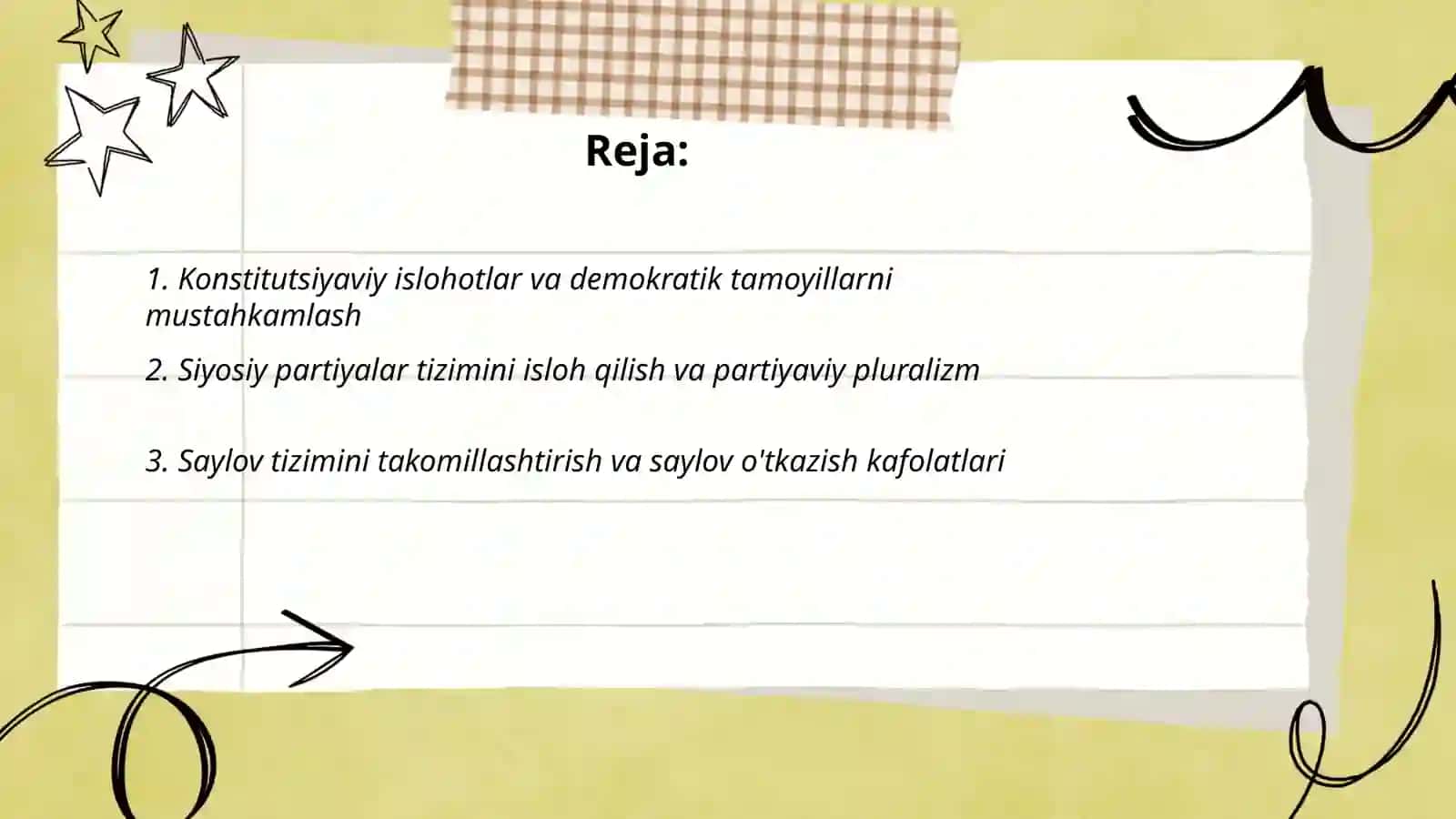 Oʻzbekistonda demokratik fuqarolik jamiyati asosining shakllanishi amalga oshirilgan siyosiy islohotlar 2