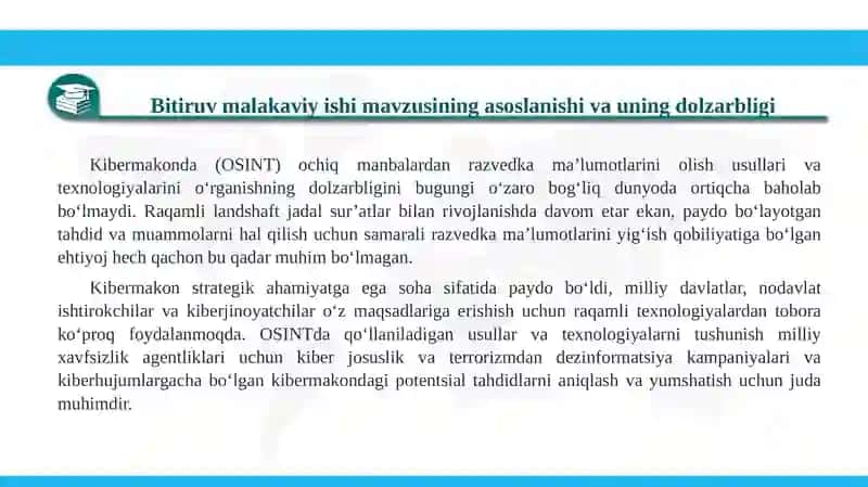 KIBERMAKONDA OCHIQ MANBALARDAN RAZVEDKA MA’LUMOTLARINI OLISH (OSINT) USULLARI VA TEXNOLOGIYALARI 2