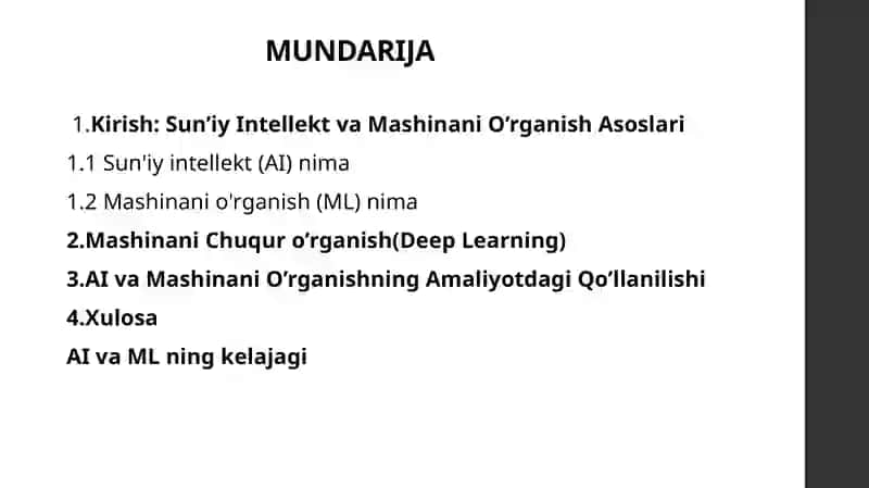 Sun’iy intellect va mashinanio’rganish: AI asoslari, mashinanio’rganish algoritmlari va ularning amaliyotdagi qo’llanilishi 2