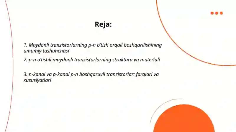 Maydonli tranzistorlarning p-n oʻtish orqali boshqarilishi 2