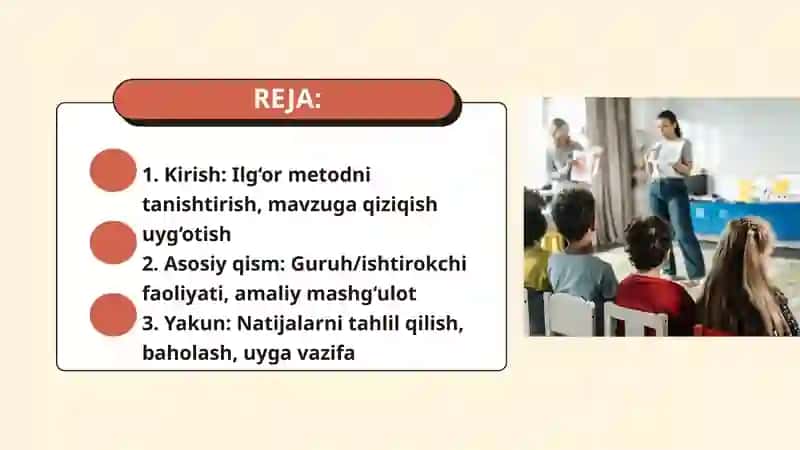 ILGOR TA'LIM METODLARIDAN FOYDALANGAN HOLDA DARS TAQDIMOTI 2