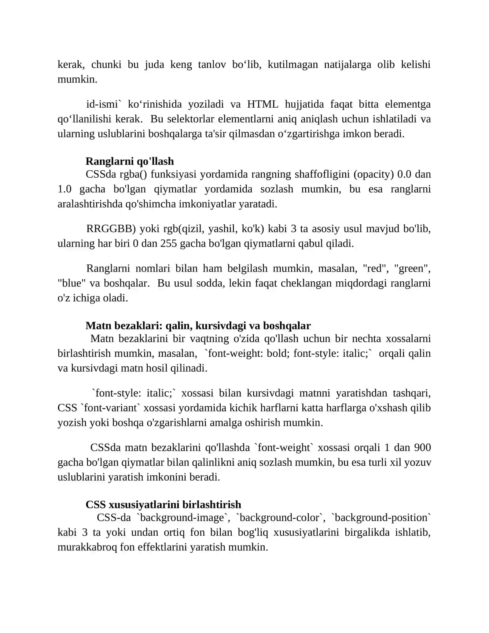 CSSni HTML sahifasiga qo'llash va matnni CSS yordamida formatlash usullari 2