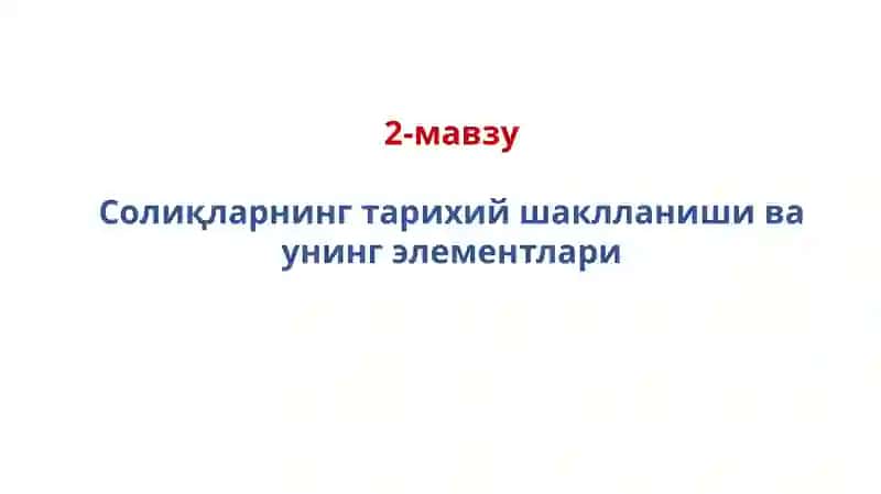СОЛИҚЛАР ВА СОЛИҚҚАТОРТИШ ФАНИ 2